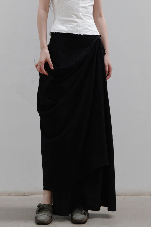 Marc Le Bihan Pleated Wool Skirt French Handmade MLB-2502-HEI Black